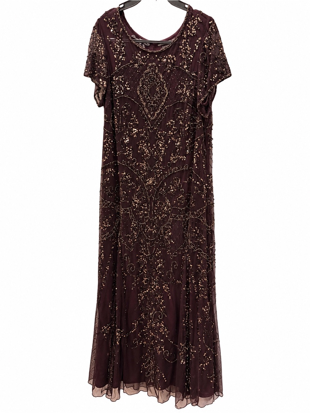 Pisarro Nights Beaded Wine Evening Gown